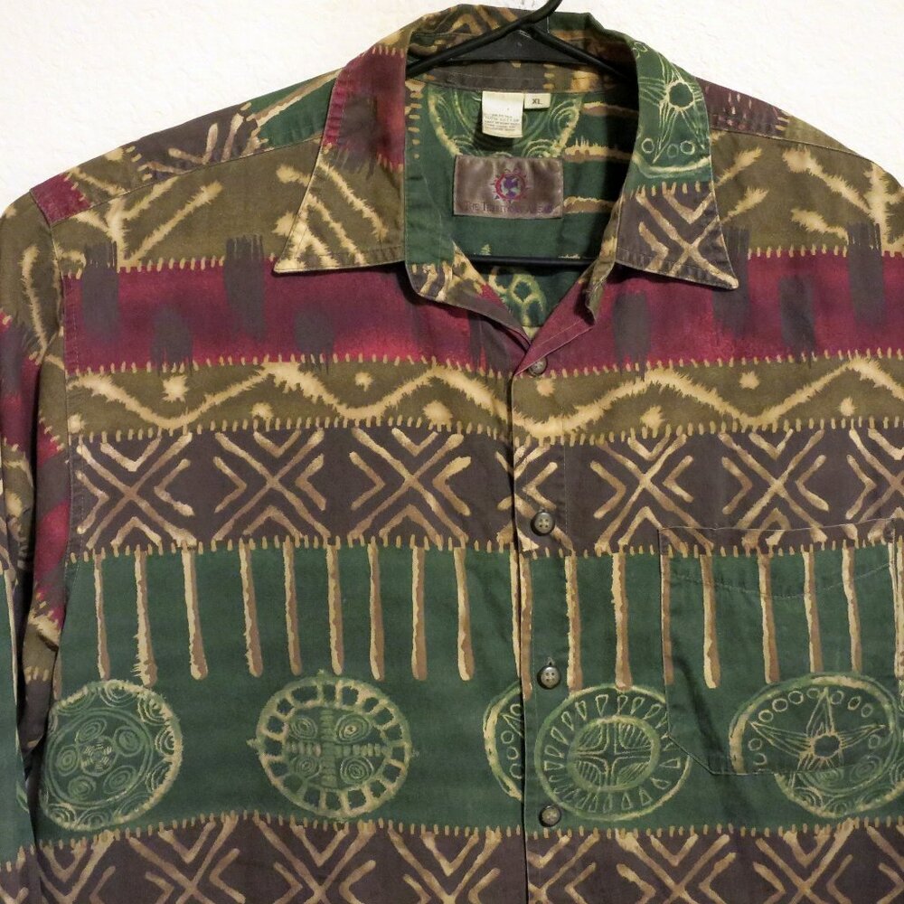 Territory Ahead Shirt Mens XL Long Sleeve Button Aztec Western Green Red
